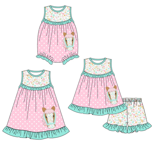 Baby Girl Horse Flower Sibling Romper Dress Set ( Moq 5 Each Style ) 1.23