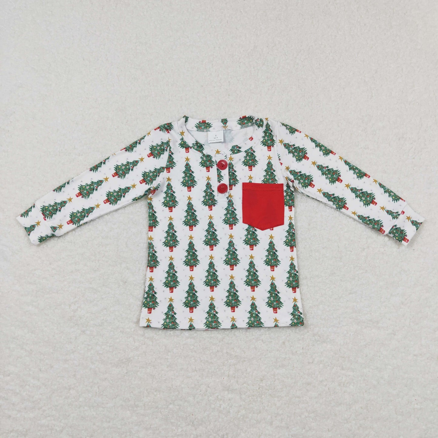 Baby Kids Long Sleeves Christmas Tree Pocket Shirt