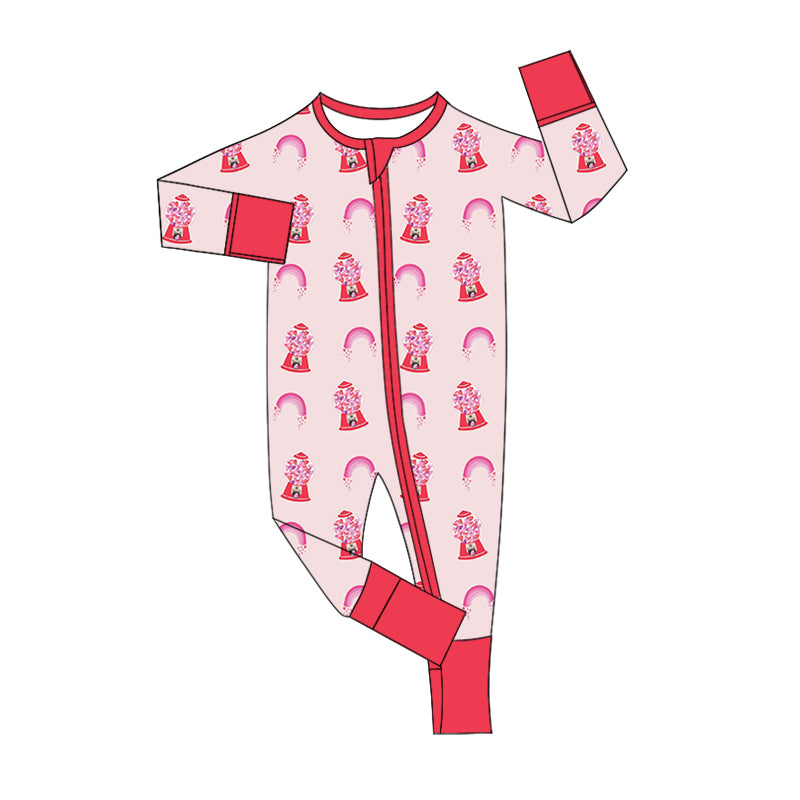 Baby Girl Infant Long Sleeves Valentine Hearts Rainbow Zipper Romper