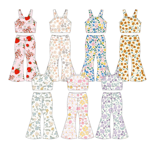 ( Moq 5 Each Style ) Baby Girl Sleeveless Flower Bows Tops Bell Pants Sibling Set 3.26