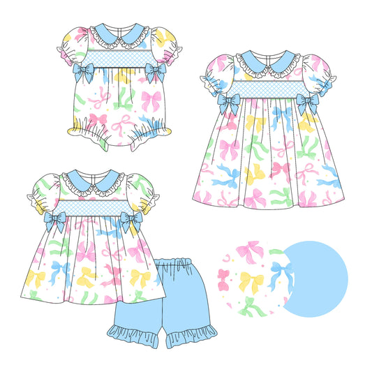 Baby Girl Short Sleeves Colorful Bows Sibling Romper Dress Set ( Moq 5 Each Style ) 3.14