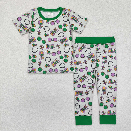 Baby Boy Short Sleeves Mardi Gras Shirt Pants Pajamas Green Clothes Set