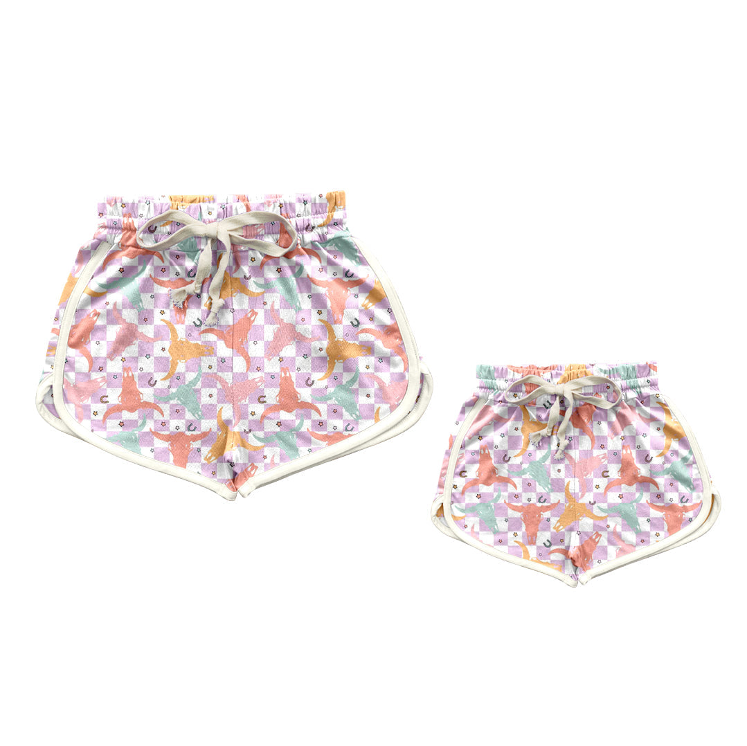 Baby Girl Toddler Adult Women Checkered Western Cow Sibling Family Shorts Moq 5 Each Style