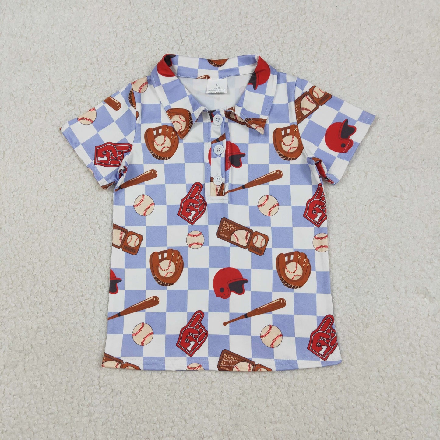 Baby Boys Short Sleeves Baseball Buttons Checked Shirt Tops RTS