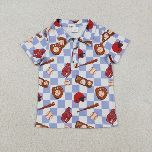 Baby Boys Short Sleeves Baseball Buttons Checked Shirt Tops RTS