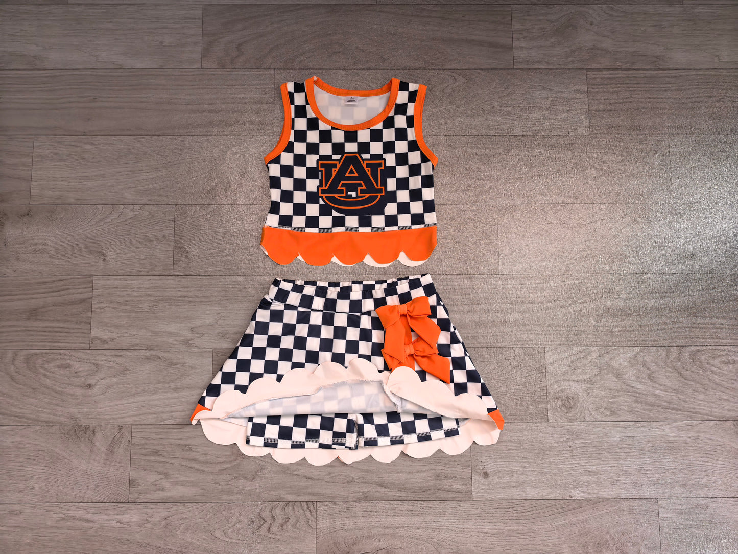 ( No moq ) Preorder Baby Girls Kids Sleeveless Checked Shirt Scallop Bows Skirt Shorts Team Set Yoga Active Clothes