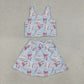 Baby Girls Kids Baseball Bows Tops Blue Skirt Shorts Yoga Summer Set RTS