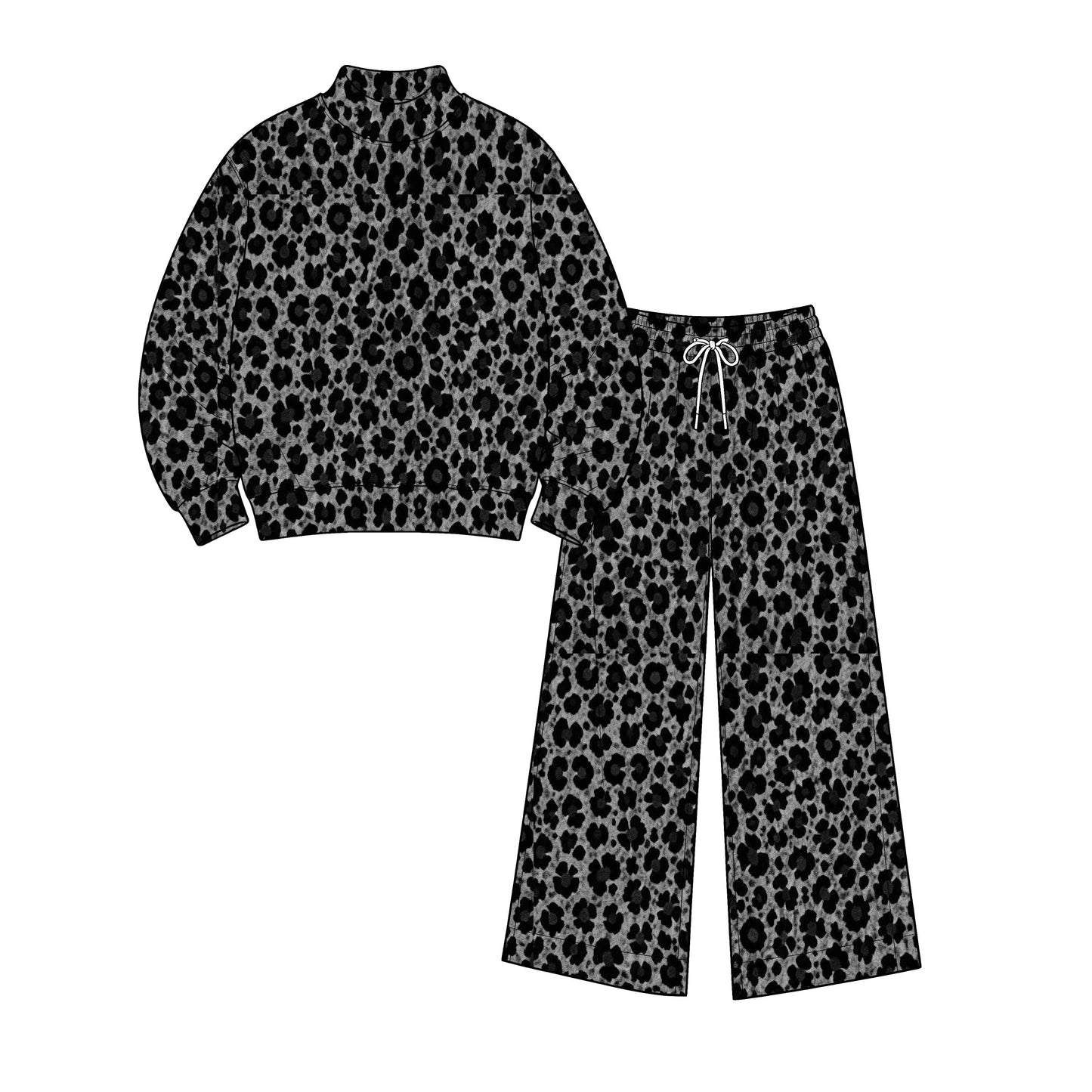 ( Moq 5 ) Preorder Adult Women Long Sleeves Shirt Black Leopard Pants Yoga Active Set Clothes