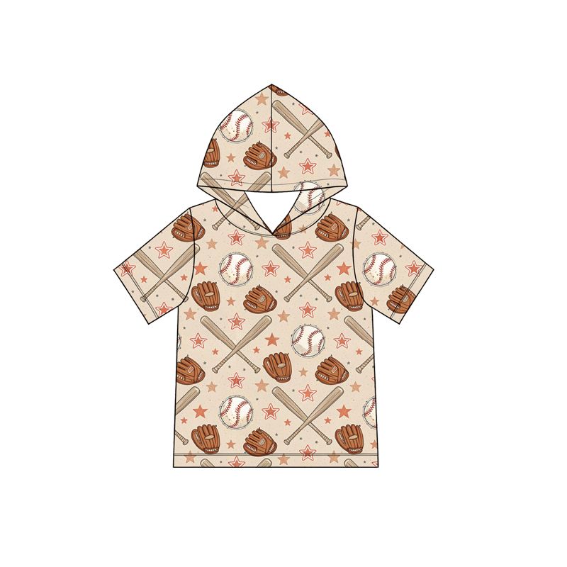 ( Moq 5 ) Preorder Baby Boys Kids Short Sleeves Hoodie Shirt Tops Baseball Stars Clothes