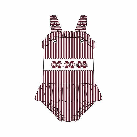 ( Moq 5 ) Baby Girls Kids Sleeveless Stripes State Team Ruffle Bubble Romper