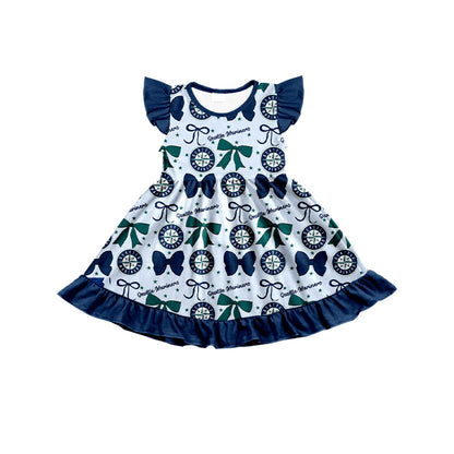 ( Moq 5 each style ) Baby Boy Girl Toddler Team Green Blue Bows ‌Sibling Shirt Dress Set 6.17