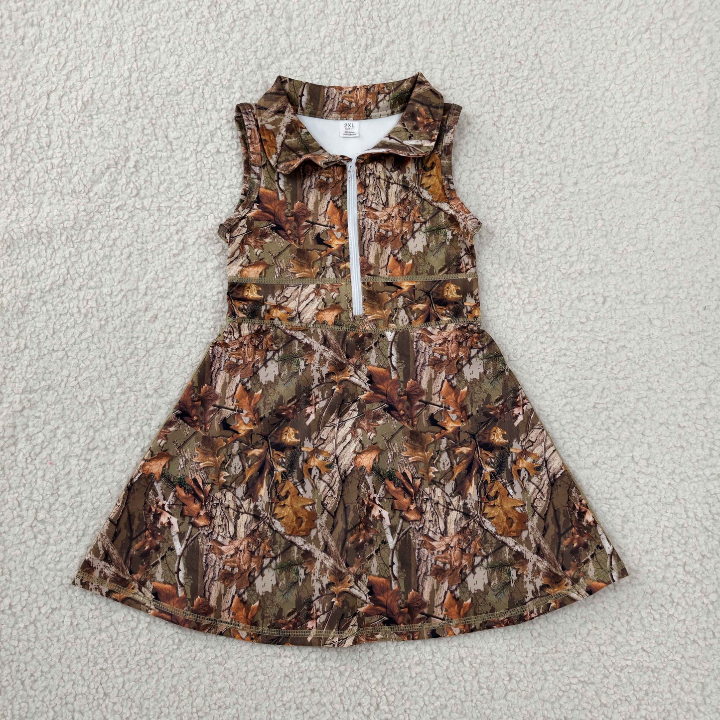 Baby Girl Kids Sleeveless Camo Leaves Sports Dress With Shorts RTS