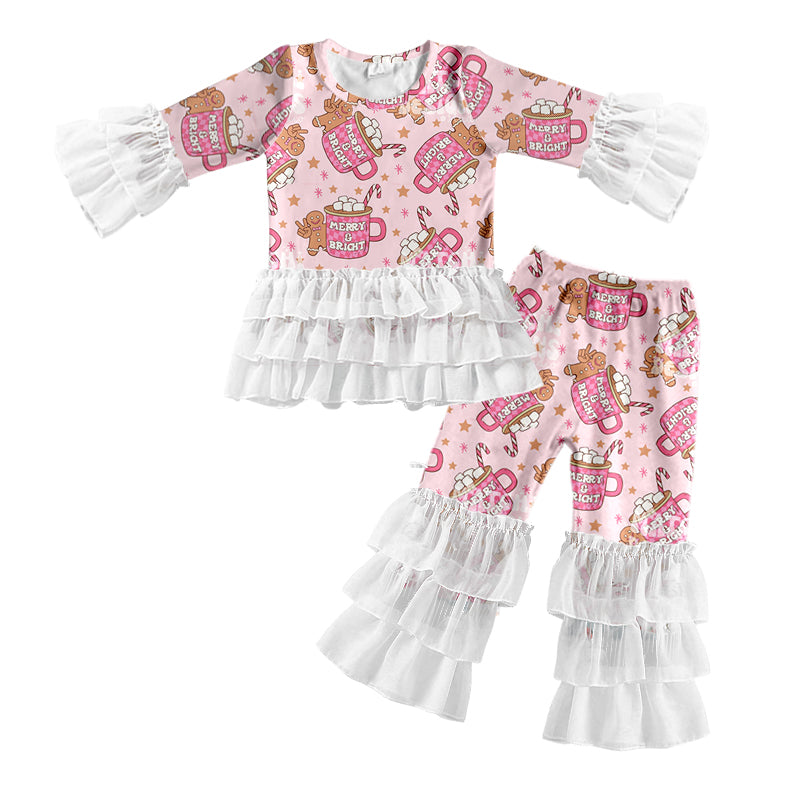 Baby Girl Christmas Gingerbread Cup Tops Lace Pants Set