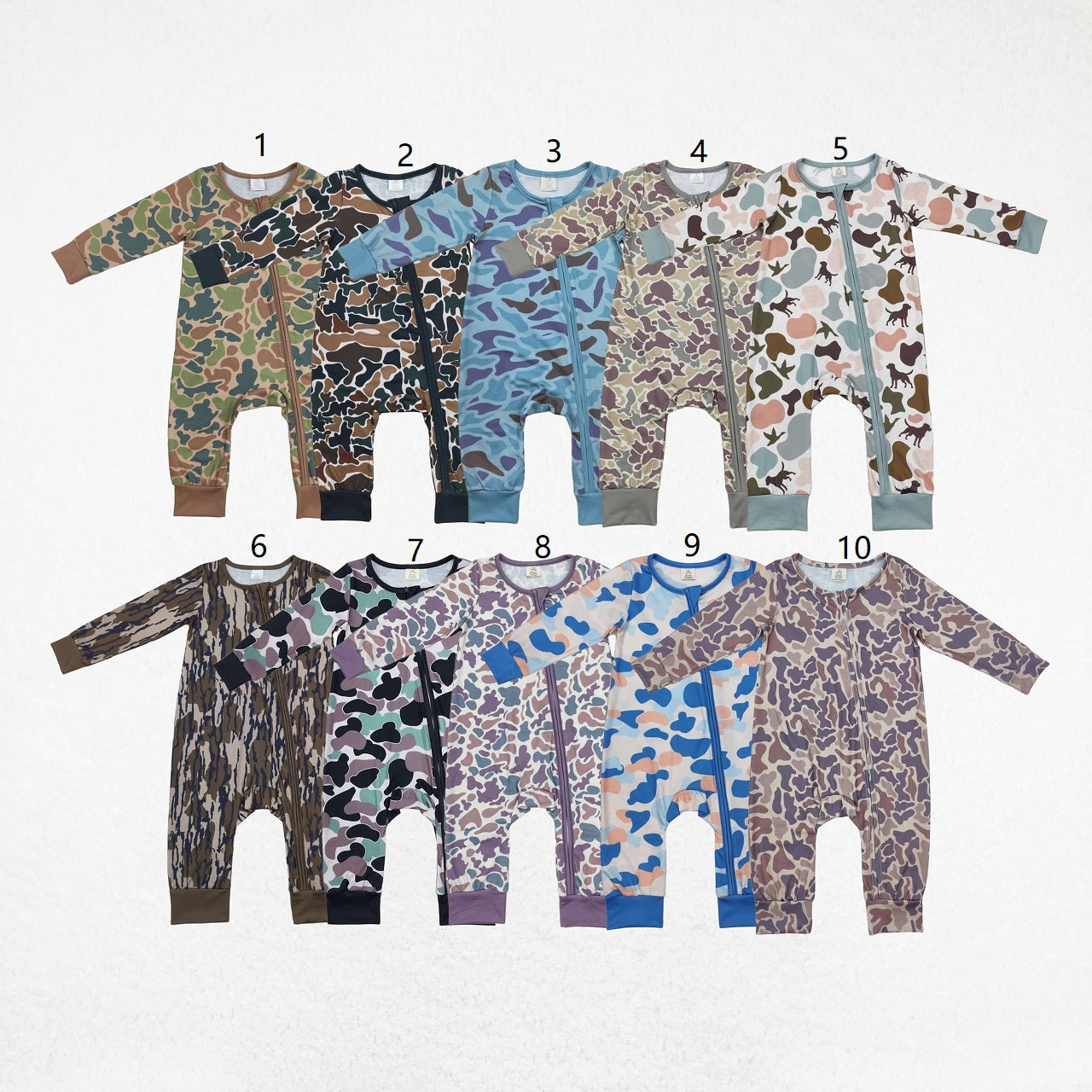 Sibling Boys Infant Long Sleeves Camo Bamboo Zipper Sleeper Romper Clothes RTS