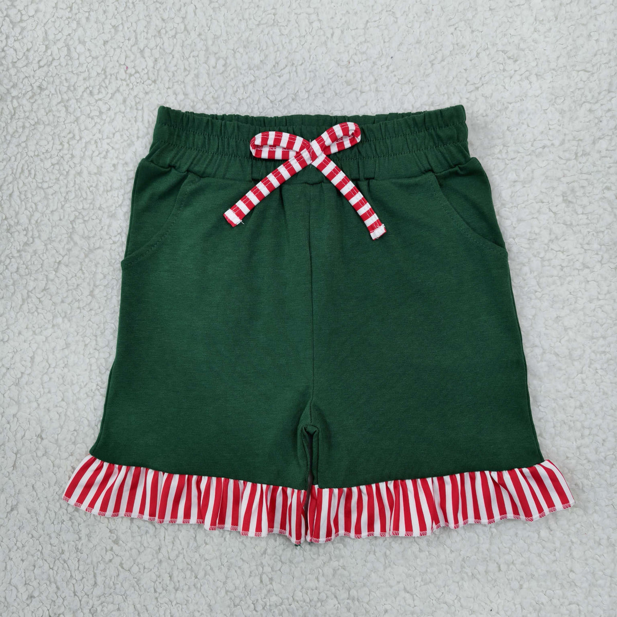 Baby Girls Kids Bows Pockets Ruffle Green Shorts Bottoms Christmas Clothes RTS