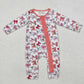 Baby Infant Girl Long Sleeves Valentines Pink Bows Zipper Bamboo Romper