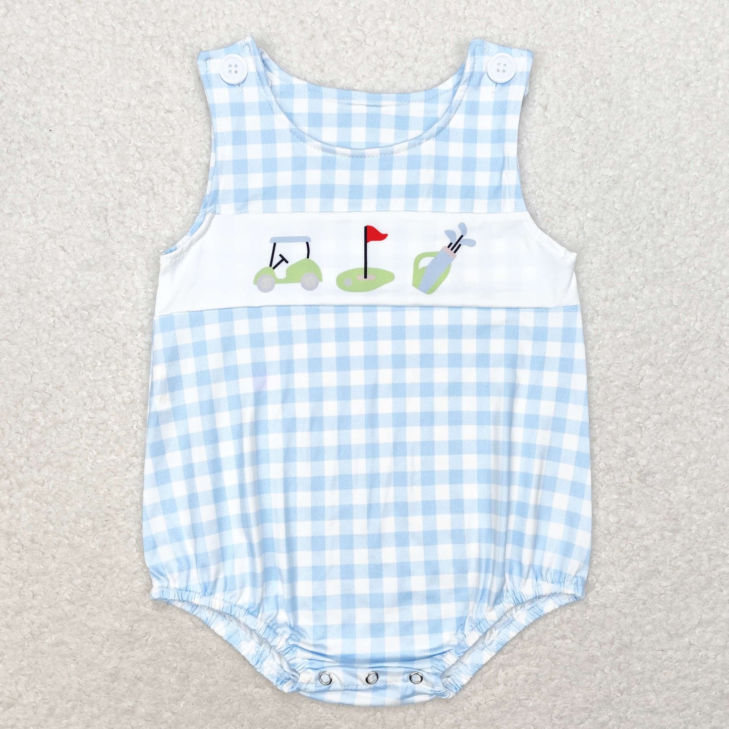 Baby Boy Infant Golf Blue Checkered Sleeveless Bubble Romper