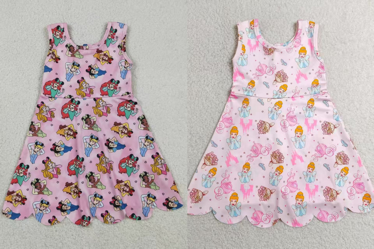 Sibling Baby Girls Kids Sleeveless Yoga Active Princess Knee Length Dresses Scallop Clothes RTS