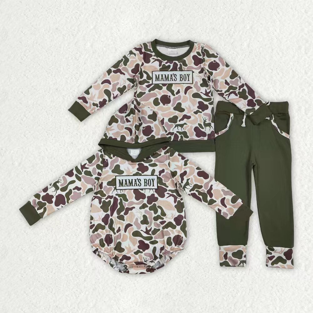 Sibling Baby Boys Kids Long Sleeves Embroidery Mama's Boy Romper Clothes Set RTS