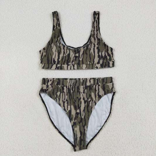 Adult Women Sleeveless Camo Tops Shorts Swimsuit Set RTS