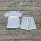 Baby Boys Toddler Short Sleeves Mama's Boy Shirt Blue Stripes Shorts Clothes Set RTS