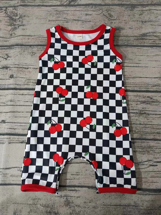 Moq 5 Baby Kids Cherry Checkered One Piece Romper