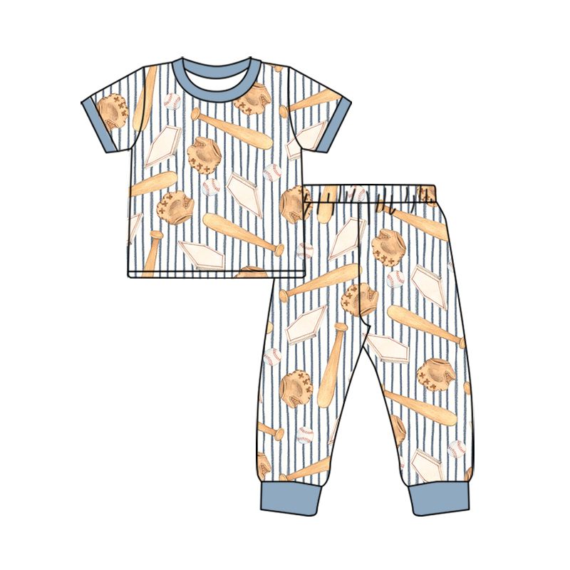 ( Moq 5 ) Preorder Baby Boys Kids Baseball Stripes Shirt Pants Set Pajamas Clothes