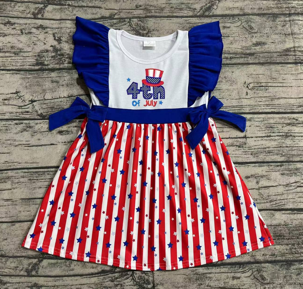 No moq Pre-order July 4th Stars Stripes Baby Girl Embroidery Dress