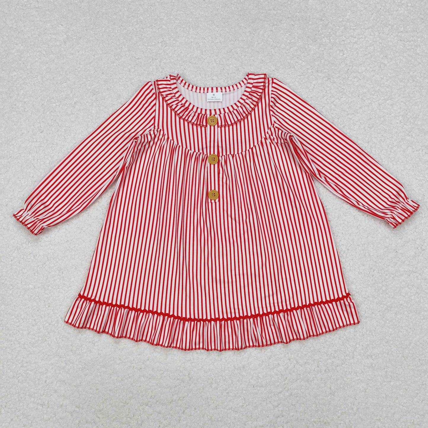 Baby Girl Long Sleeves Red Stripes Ruffle Gown Dress