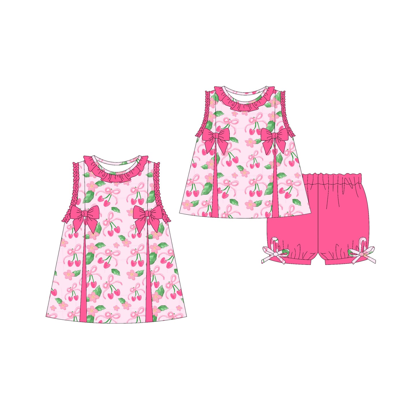 ( Moq 5 Each Style ) Baby Girl Sleeveless Bows Strawberry Flower Sibling Dress Set 3.22