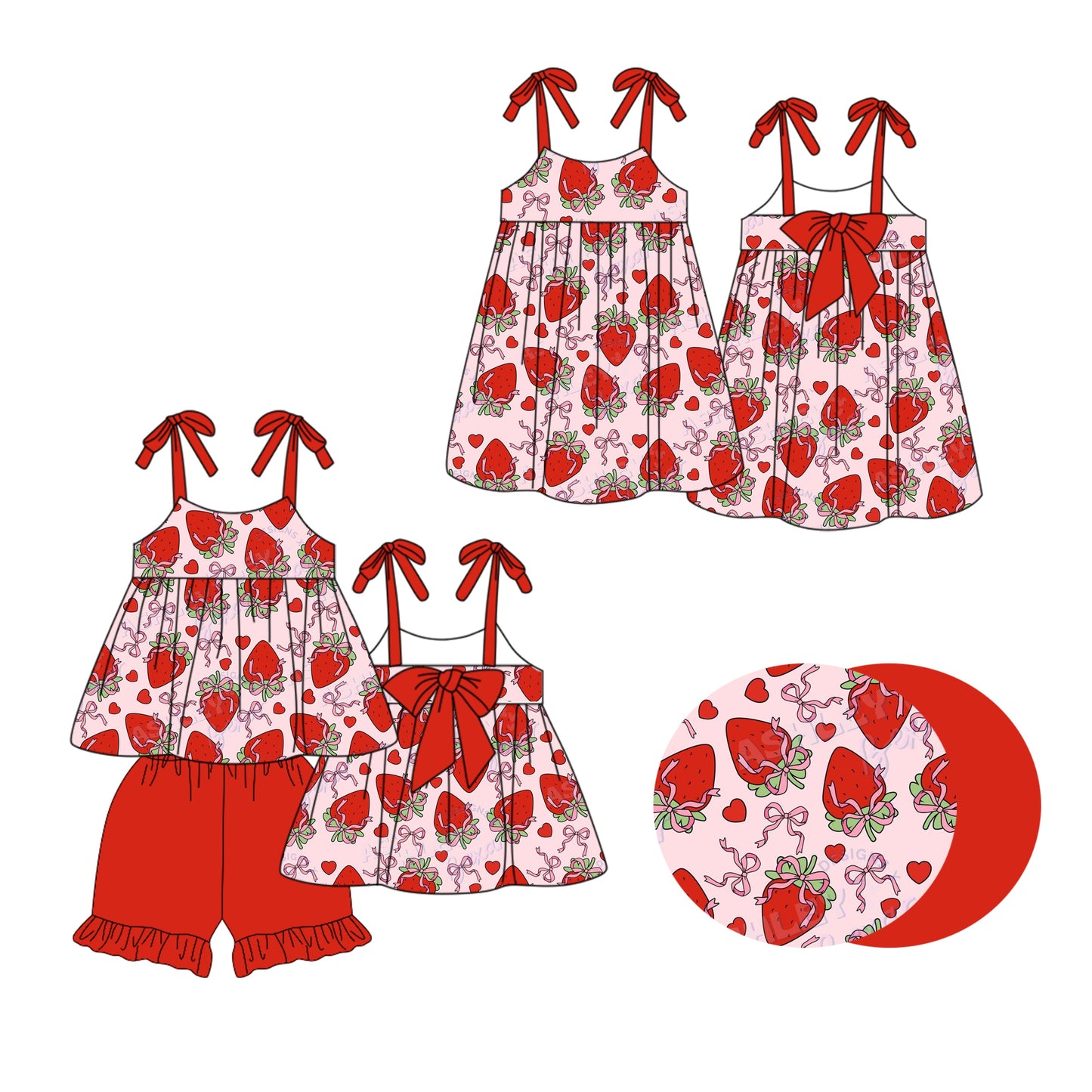 Baby Girl Strawberry Bows Sibling Dress Set ( Moq 5 Each Style ) 1.20