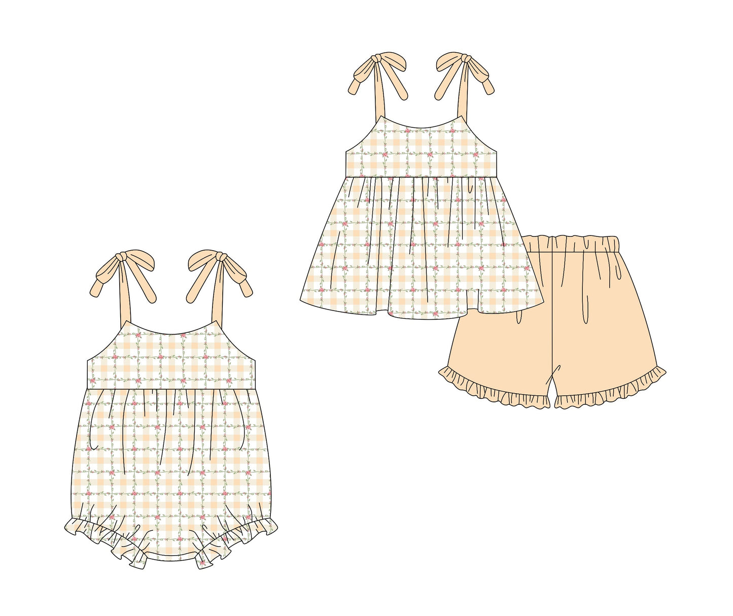 Baby Girl Straps Floral Checked Sibling Romper Set ( Moq 5 Each Style ) 2.14