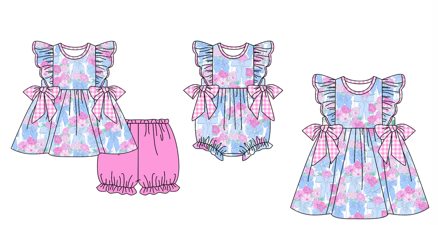 Baby Girl Short Sleeves Flower Bows Sibling Romper Dress Clothes Set ( Moq 5 Each Design ) 11.27