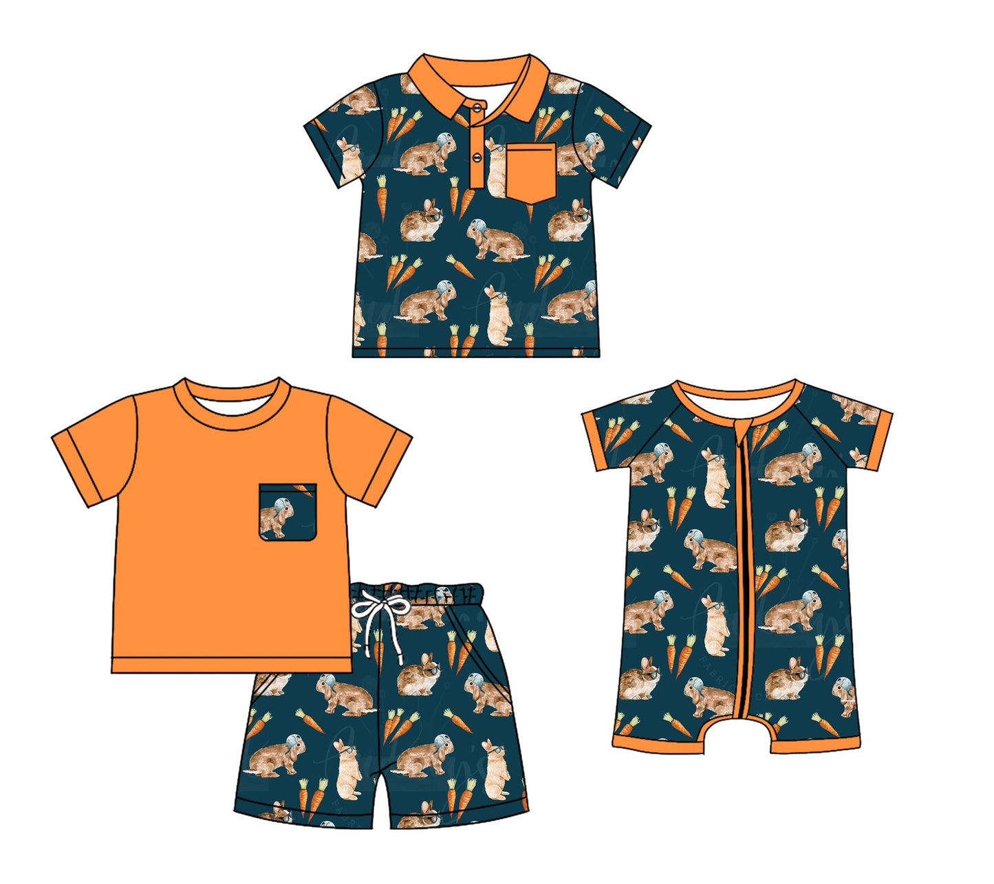 Baby Boy Short Sleeves Easter Rabbits Sibling Romper Set ( Moq 5 Each Design ) 12.10