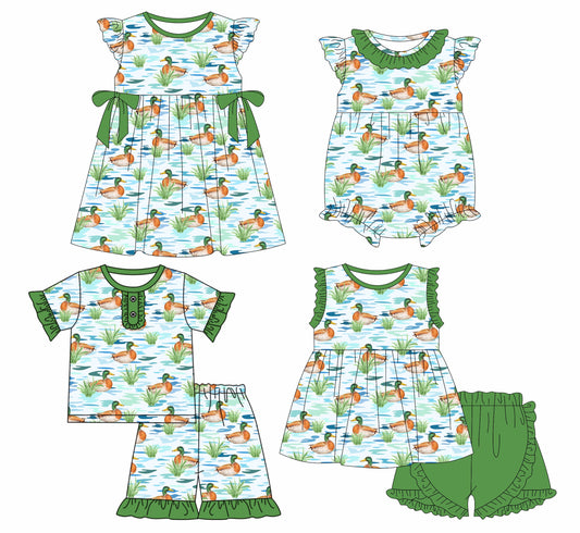 Baby Girl Ducks Green Bows Sibling Romper Dress Set ( Moq 5 Each Style ) 1.13