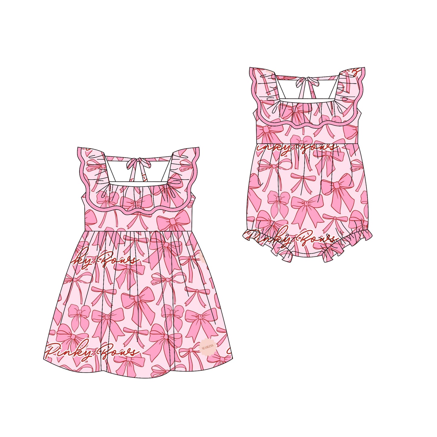 Baby Girl Pink Bows Ruffle Summer Sibling Romper Dress ( Moq 5 Each Style ) 2.28