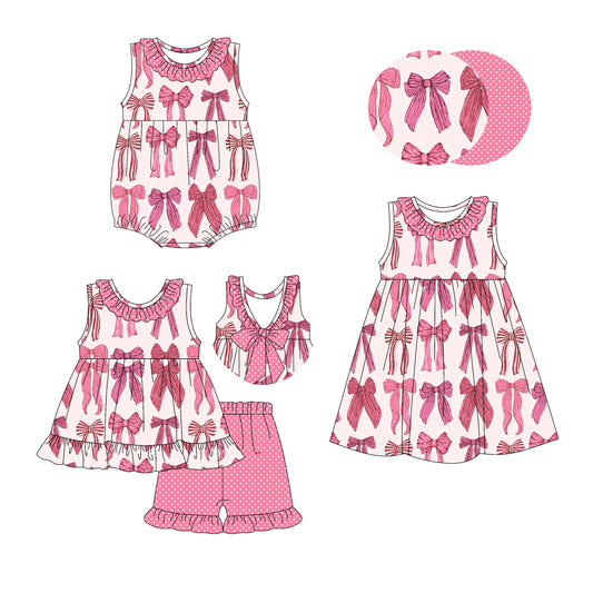 Baby Girl Sleeveless Pink Bows Ruffle Sibling Romper Dress Set ( Moq 5 Each Style ) 2.26
