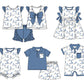 Baby Boy Girl Short Sleeves Duck Sibling Matching Dress Romper Blue Clothes Set Moq 5 Each style