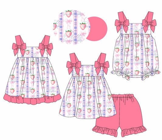 Baby Girl Bows Strawberry Straps Sibling Romper Dress Set ( Moq 5 Each Style ) 1.23