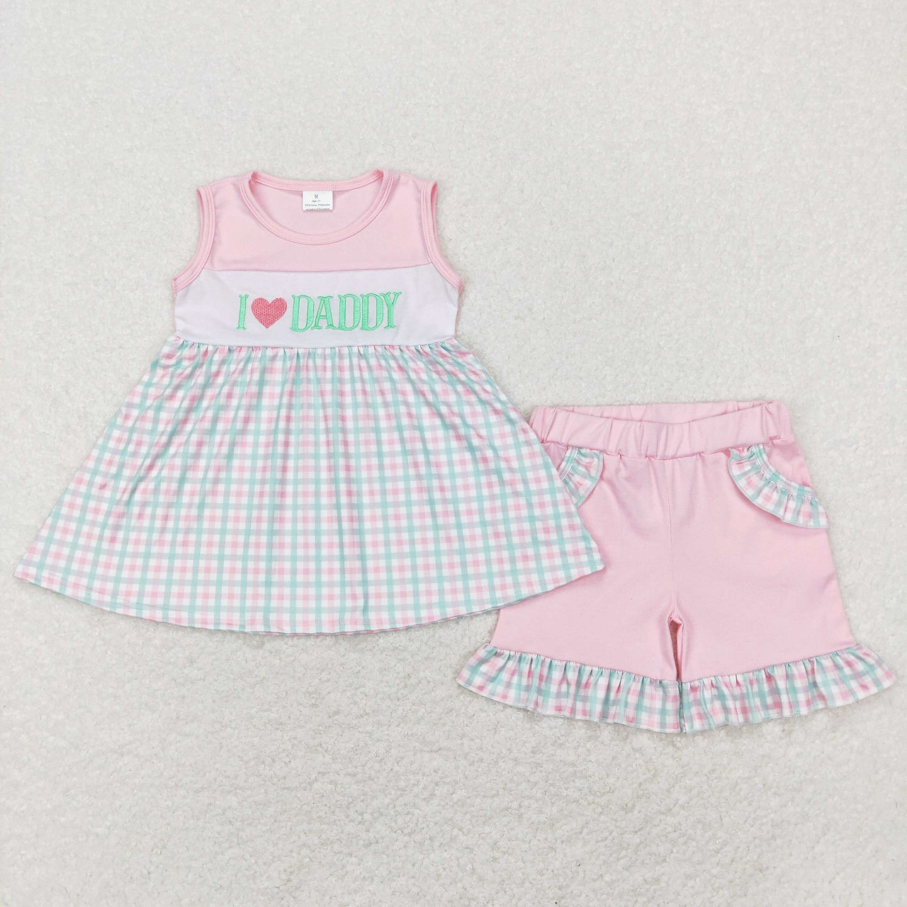 SR0714 Baby Boy Embroidery I Love Daddy Plaid Romper