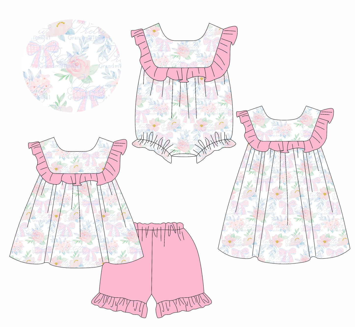 Baby Girl Bows Flower Sibling Romper Dress Set ( Moq 5 Each Style ) 1.10