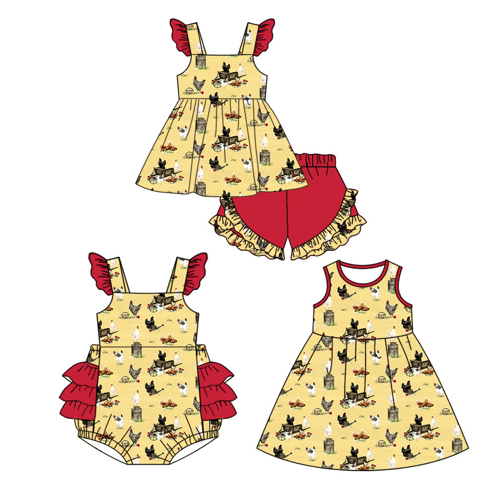 Baby Girl Chicken Sibling Summer Romper Dress Set ( Moq 5 Each Style ) 2.10