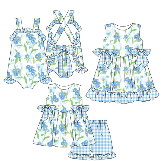 Baby Girl Blue Checked Flower Sibling Romper Dress Set ( Moq 5 Each Style ) 2.15