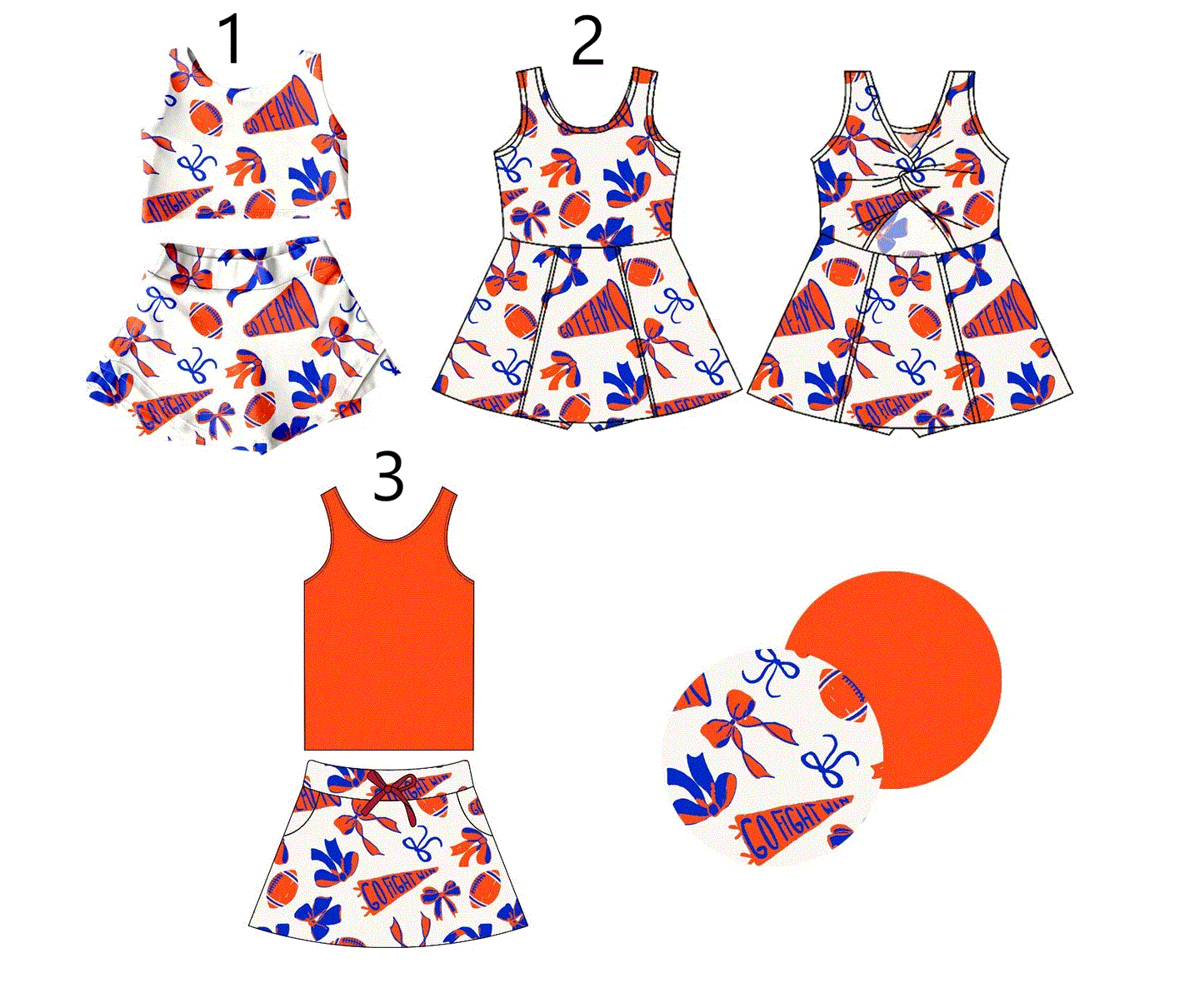 Baby Girl Cheer Football Bows Orange Sibling Dress Set ( Moq 5 Each Style ) 1.16