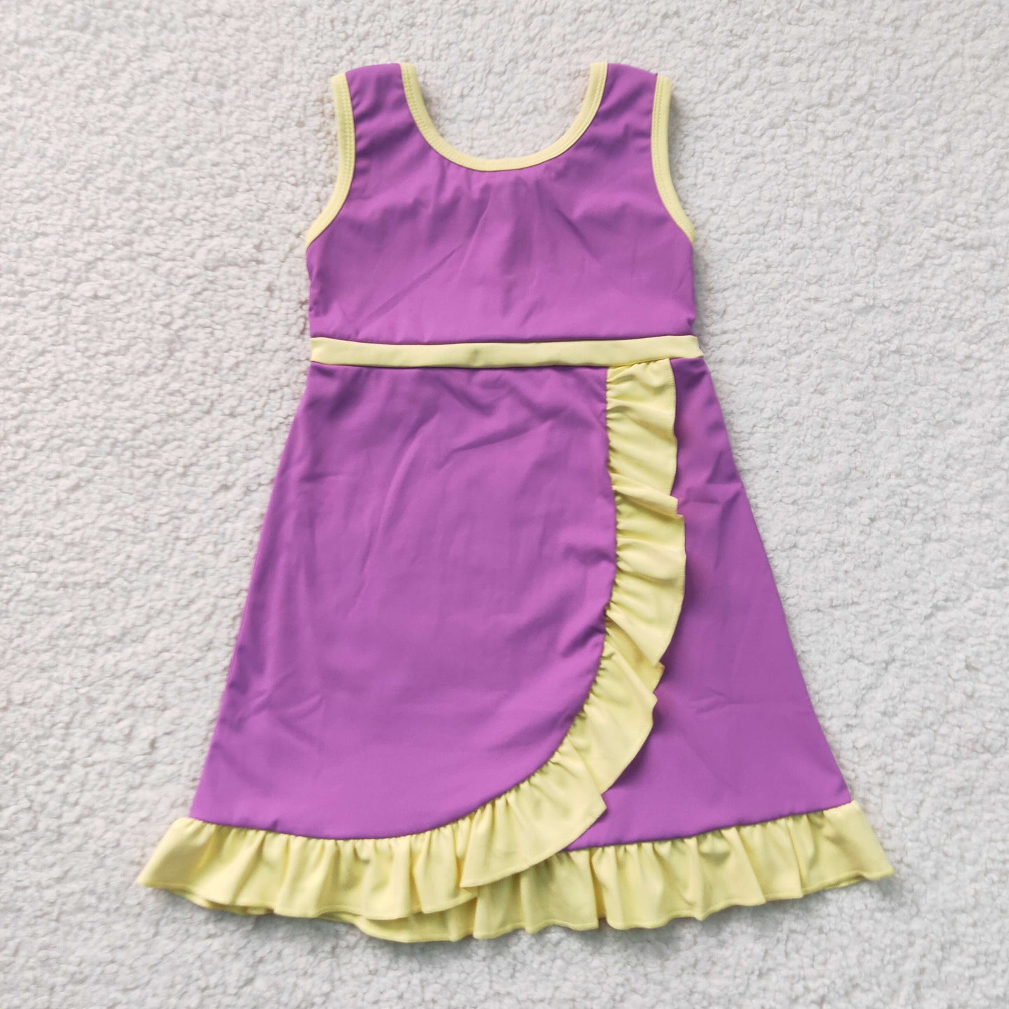 Baby Girls Kids Sleeveless Shorts Yellow Scallop Purple Dress Yoga Active Clothes RTS