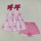Baby Girl Straps Castles Bows Flower Tunic Plaid Shorts Pink Set RTS
