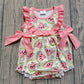 Baby Girls Sleeveless Watermelon Flower Bows Bubble Romper RTS