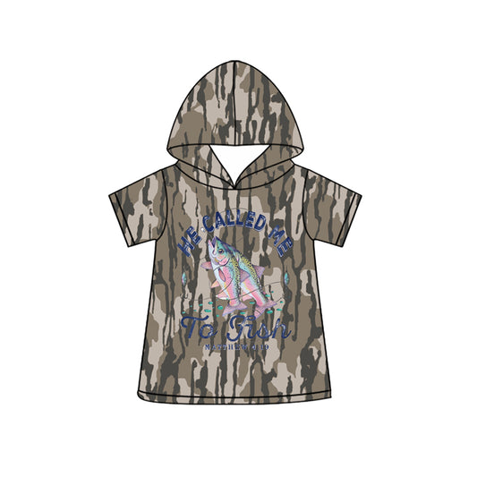 ( Moq 5 ) Preorder Baby Boys Kids Short Sleeves Fish Hoodie Camo Shirt Tops