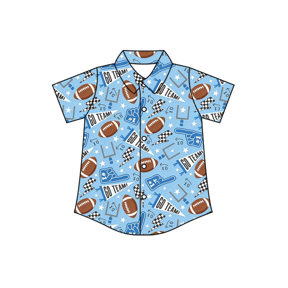 ( Moq 5 ) Preorder Baby Boys Kids Short Sleeves Buttons Blue Shirt Tops Football Clothes
