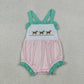 Baby Girls Infant Straps Embroidery Dogs Stripes Ruffle Bubble Romper RTS